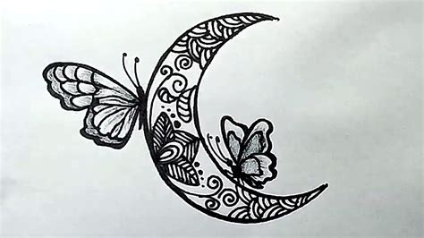 How To Draw A Moon Doodle With Butterflies Easy Drawing Youtube