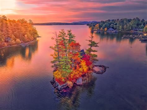 New Hampshire Fall Foliage Landscape Sunrise Over Lake Etsy