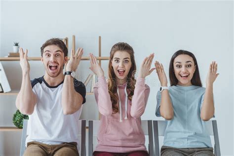 Excited Multicultural Young Students Stock Image Image Of Gesturing