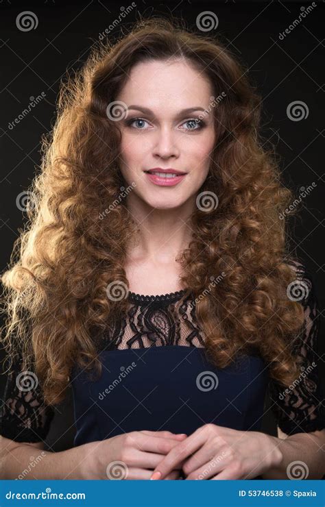 Beautiful Woman With Long Brown Curly Hair Stock Photo Image Of