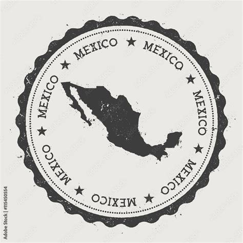 Mexico Hipster Round Rubber Stamp With Country Map Vintage Passport