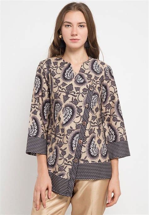Model Baju Kerja Batik Formal Wanita Berjilbab Desain Blus Baju