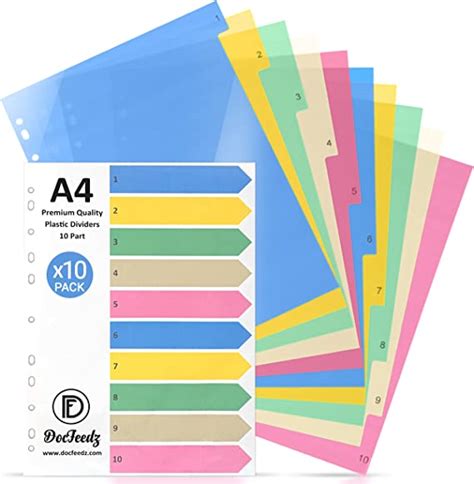 Docfeedz 10 Part Plastic File Dividers A4 With Index Paper Pack Of 10