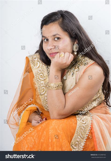Beautiful Indian Girl Traditional Indian Clothing Stock Photo 615398765