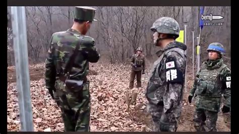 South Korean And North Korean Soldiers Shaking Hands Connecting The Dmz