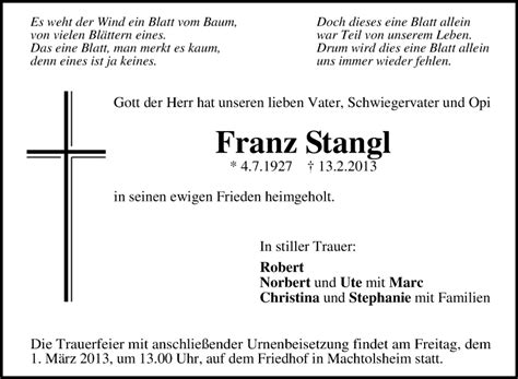 Traueranzeigen Von Franz Stangl Schwaebische De Trauerportal My Xxx