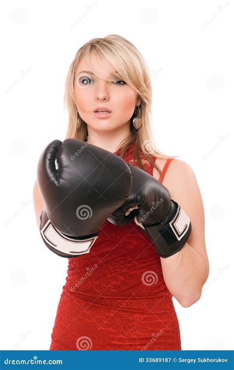 Beautiful Blond Girl In Boxing Gloves Stock Image Image Of Beautiful