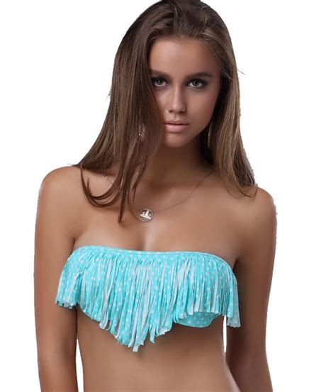 Womens Swimwear Strapless Dolly Bandeau Fringe Tassels Bikini Bra Top Beachwear