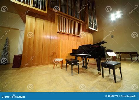 Pipe Organ And Concert Grand Piano In Hall Stock Photo Image Of