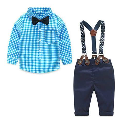 Formal Fashion 2017 Suit Toddler Baby Boy Bow Tie Plaid Shirt Suspender