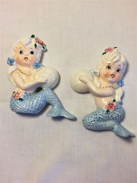 Vintage Tilso Ceramic Mermaids Set Of 2 Kitschy Mermaids Retro Bathroom