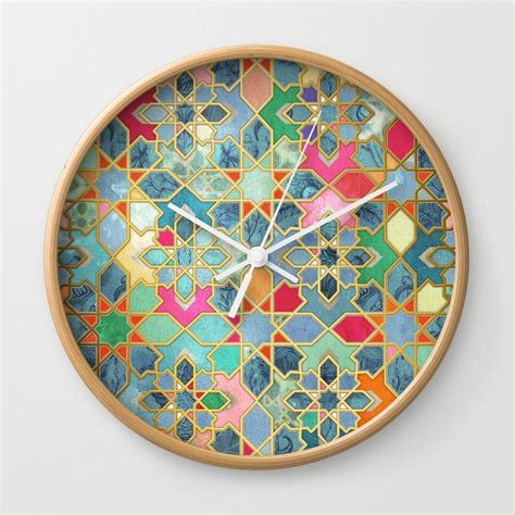 Gilt And Glory Colorful Moroccan Mosaic Wall Clock By Micklyn Moroccan