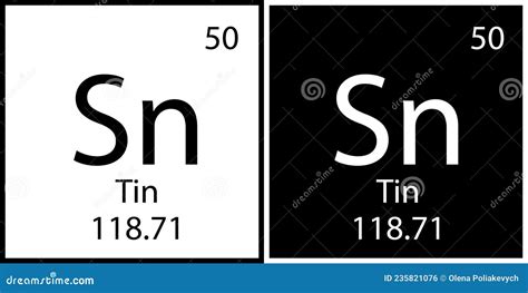 Tin Symbol Chemical Element Periodic Table Atomic Number Black And