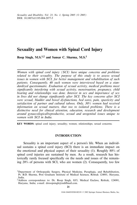 Pdf Sexuality And Women With Spinal Cord Injury