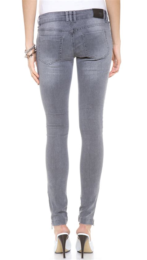 Anine Bing Double Zip Skinny Jeans Black In Grey Gray Lyst