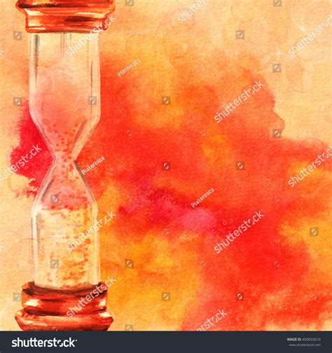 Watercolor Drawing Vintage Hourglass Paint Stain Stock Illustration