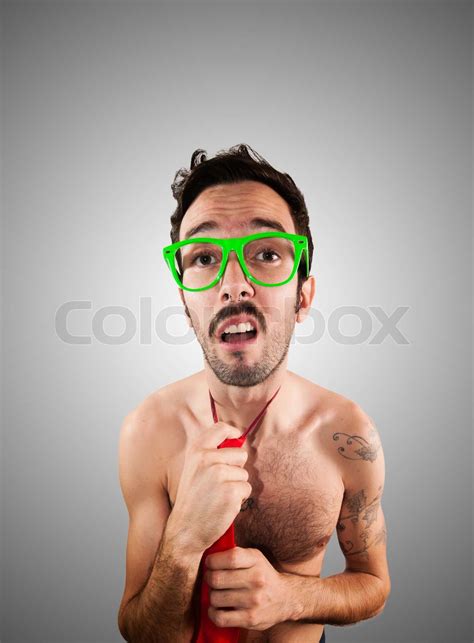 Nackter Mann Mit Einer Roten Krawatte Stock Bild Colourbox