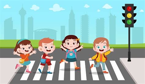 Kids Cross The Road Vector Illustration Stock Illustration Download