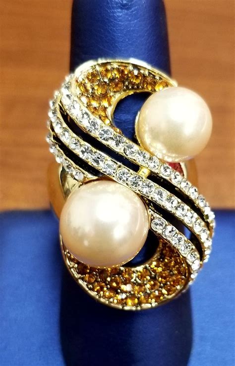 Womens Fashion Costume Jewelry Ringsdouble Pearl Crystal Symphony