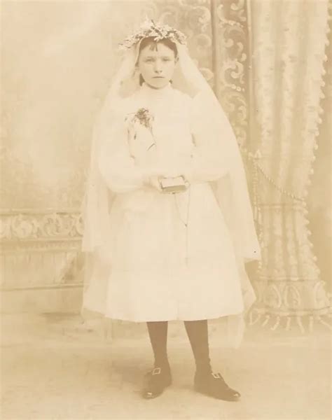 Old Antique Cabinet Card Photo Young Girl First Communion St Joseph