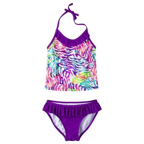 Xhilaration® Girls Purple Halter Tankini Swimsuit Printed Tankini