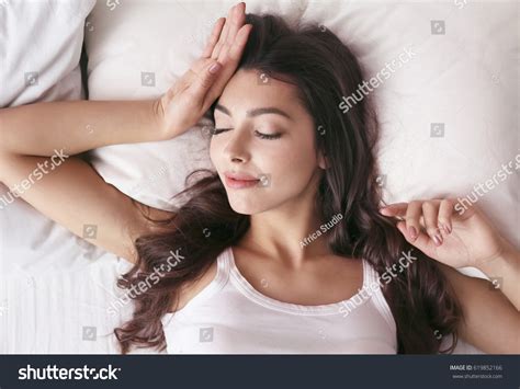 Beautiful Young Woman Sleeping Bed Home Stock Photo 619852166