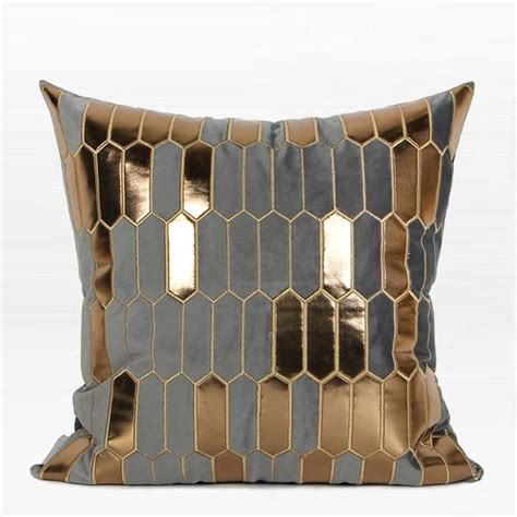 Decorative Pillow Throw Pillow Cover Gray With Gold Faux Etsy
