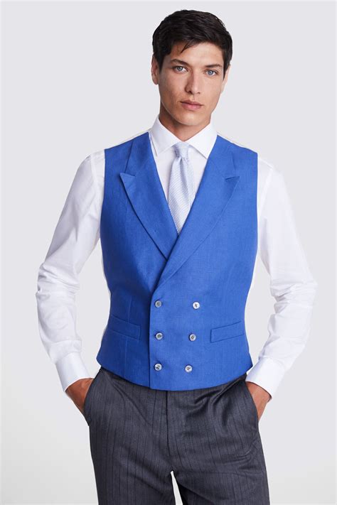 Tailored Fit Royal Blue Linen Waistcoat Buy Online At Moss