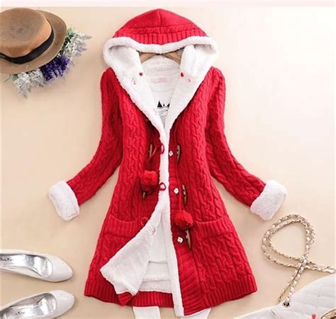 Womens Coat Casual Hooded Long Thicker Cashmere Knit For Autumn Winter