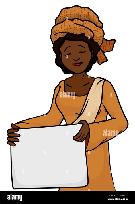 Template With Dark Skinned Woman Wearing Long Dress Sash And Turban Holding A Blank Paper Sign
