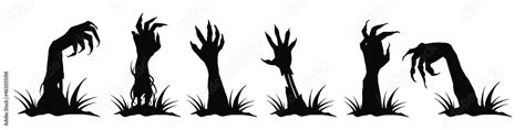 Set Of Zombie Hands Black Silhouette A Zombie Hand Crawls Out Of The