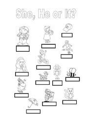 Help students learn the personal pronouns (he, she, it, and they) with these activities and games. SHE HE IT - ESL worksheet by milena82