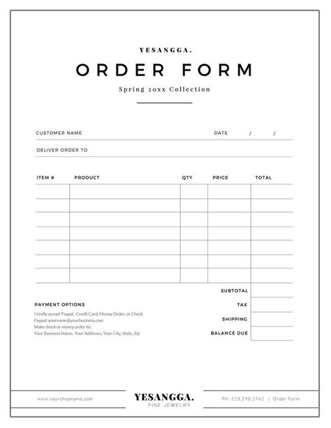 Minimalist Order Form Template Terms Sheet Wholesale Order Form