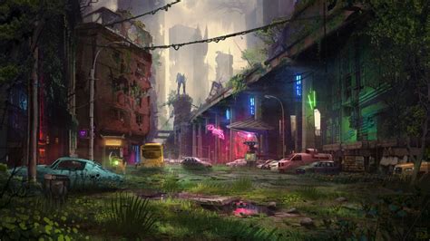Artwork Futuristic Colorful Cityscape Ruin Apocalyptic Ruins Hd