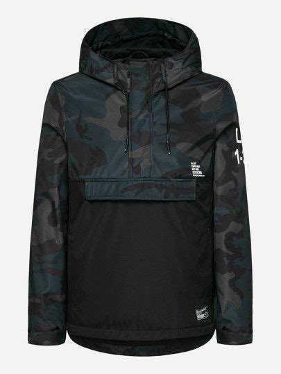 Men Letter Print Camo Hooded Anorak Jacket Sheinsheinside In 2020