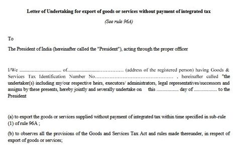 Wife / husband and father / mother is required to sign a separate letter of undertaking. Letter of undertaking(LUT) format under GST wtih Meaning