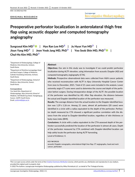 Pdf Preoperative Perforator Localization In Anterolateral Thigh Free