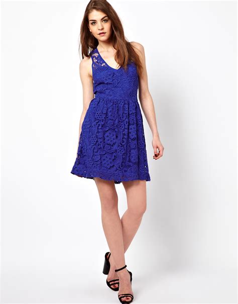 Lyst American Retro Lace Skater Dress In Blue
