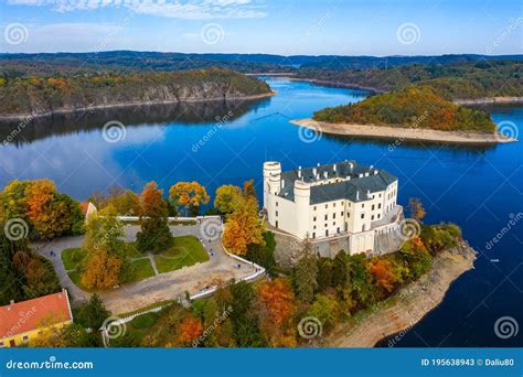 Aerial View Chateau Orlik Above Orlik Reservoir In Beautiful Autumn