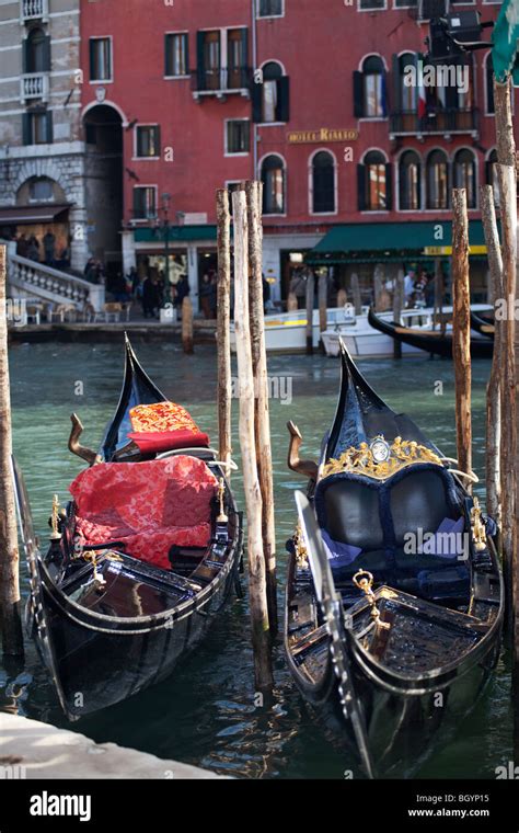 Pair Of Gondola Boats At Rialto Venice Italy Stock Photo Alamy