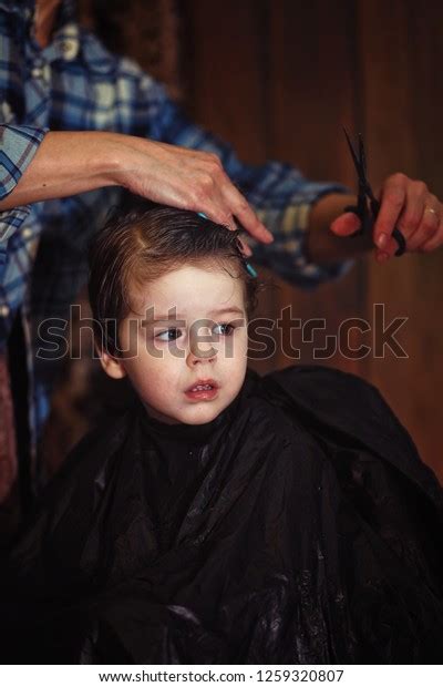 Little Boy Trimmed Hairdressers Bright Emotions Stock Photo 1259320807