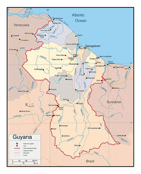 Large Detailed Political And Administrative Map Of Guyana With Relief