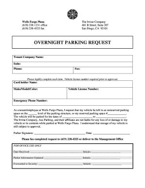 Sample letter request for accessible assigned parking space date writer s address name of authority such as owner landlord condominium management or homeowner association for example address of authority re request for reasonable accommodation under the fair housing act under. Fillable Online Overnight Parking Request - Irvine Company ...