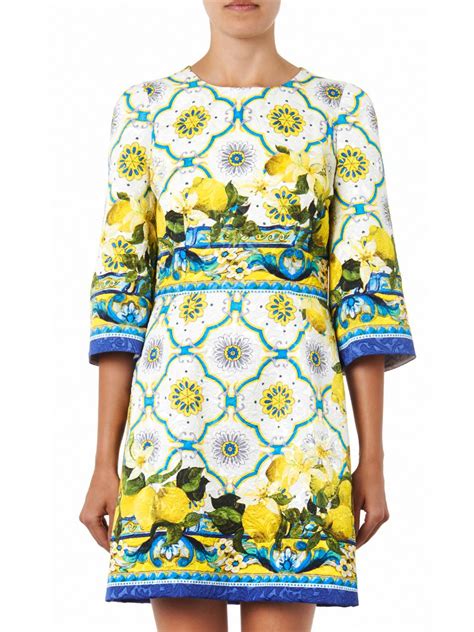 Lyst Dolce And Gabbana Sicilian Lemonprint Jacquard Dress In Blue