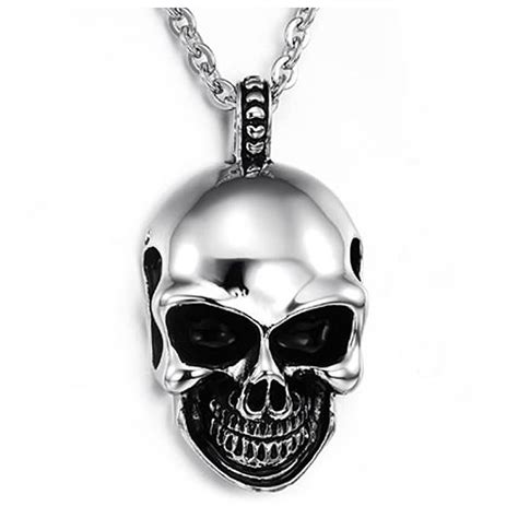 Jewelry Stainless Steel Skulls Gothic Pendant Necklace Black Silver In