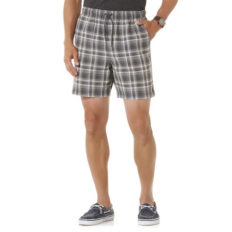 Basic Editions Mens Elastic Waist Shorts Plaid