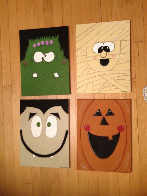 Halloween Creatures Painted On Canvas For My Office Fall Wood Crafts
