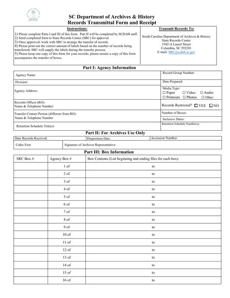 South Carolina Records Transmittal Form And Receipt Fill Out Sign