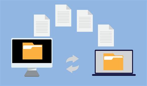 File Transfer Two Computers With Files On Blue Background Folder Or