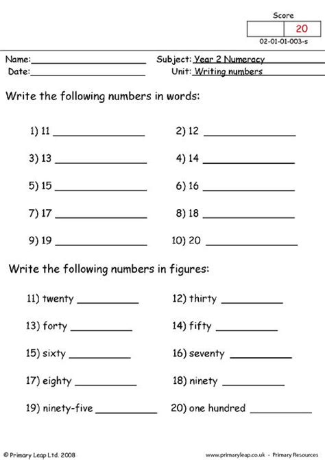 Numbers In Words 1 To 100 Worksheet